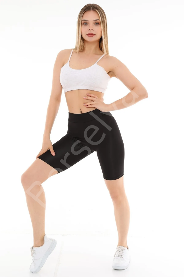 Parlak Diz Üstü Biker Tayt 0596