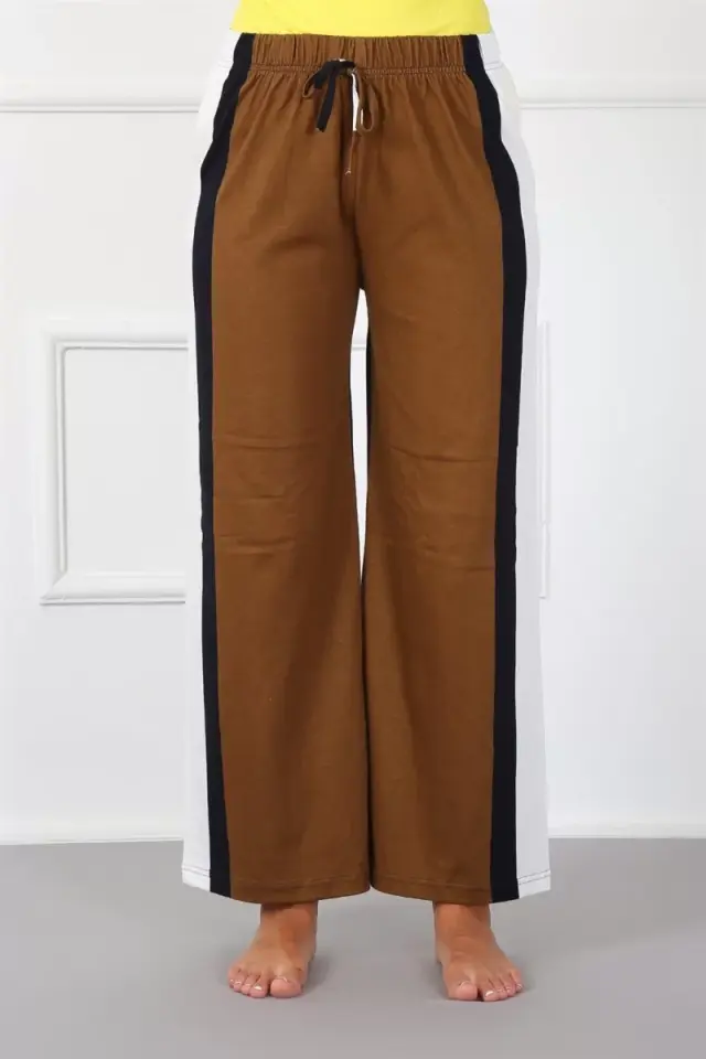 Bayan Penye Bol Paça Pantolon Sütlü Kahve