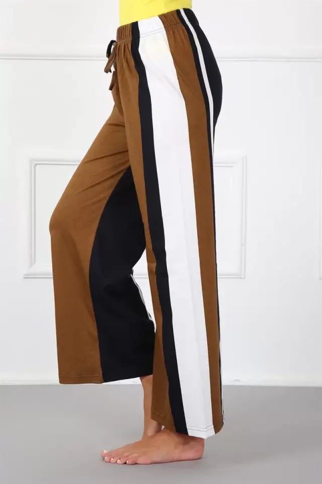 Bayan Penye Bol Paça Pantolon Sütlü Kahve