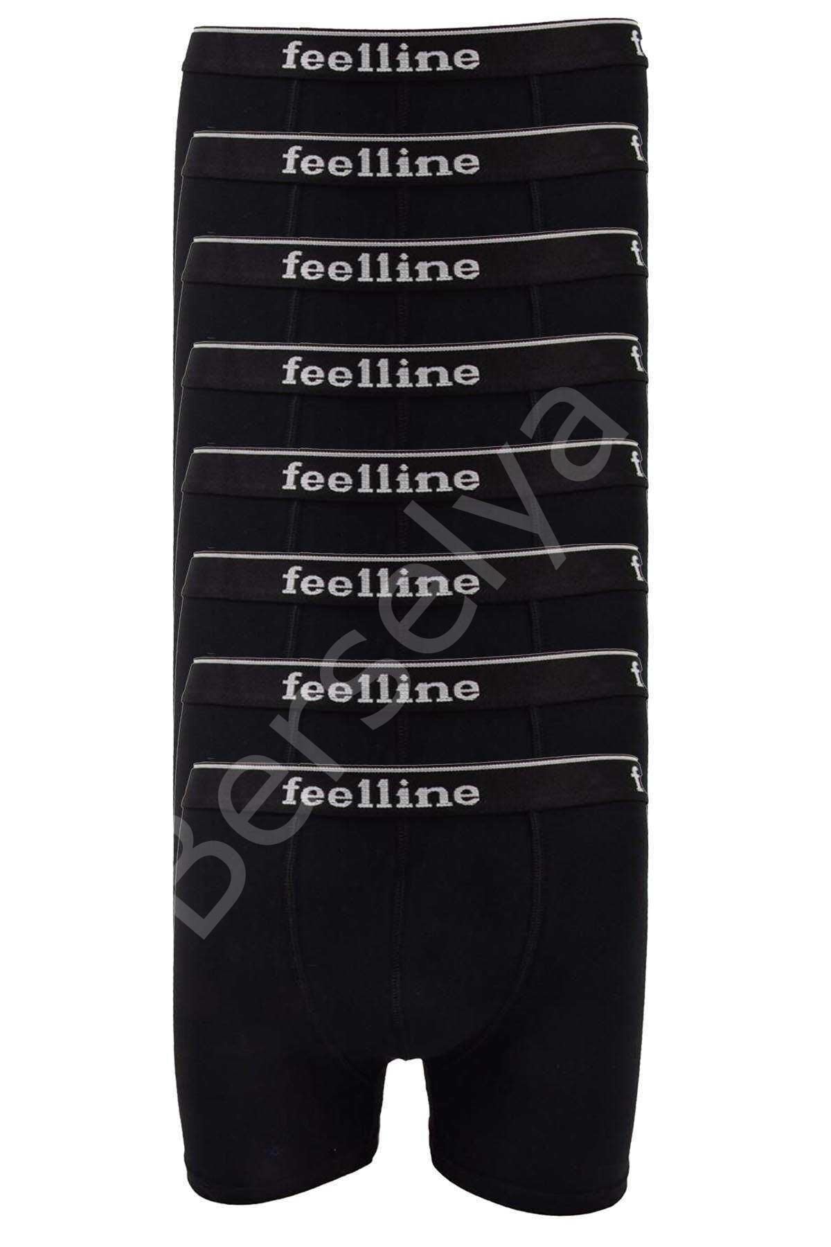 8 adet Feelline Siyah Pamuklu Doğal Likralı Erkek Boxer L