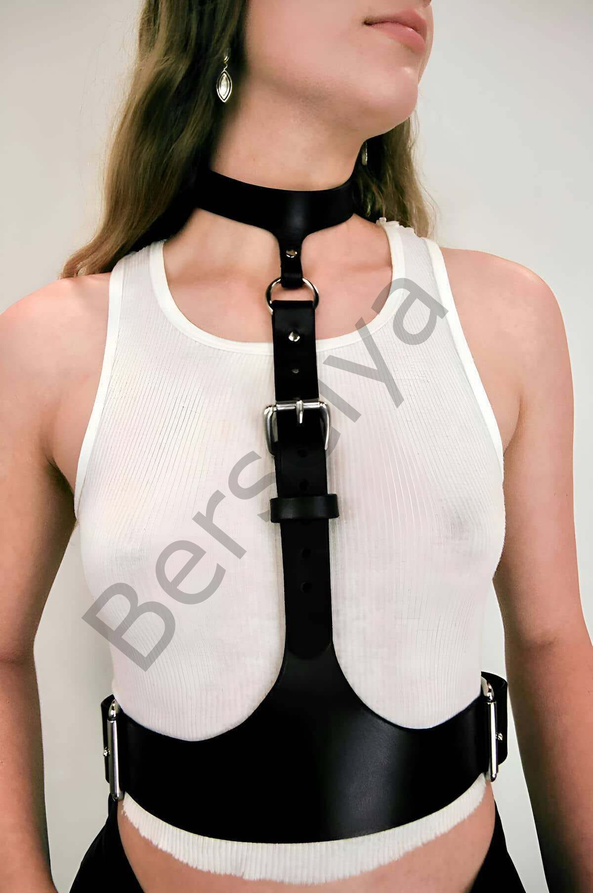 Boyun Bağlantılı Korse Kemer Harness, Kadın Deri Bel Kemeri - Apft1297