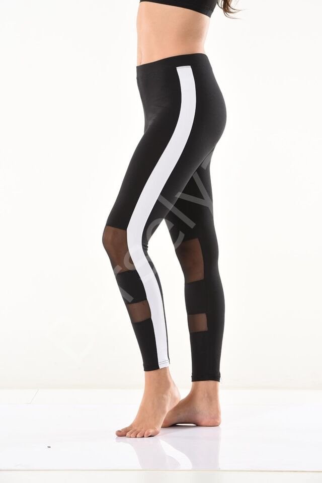 Transparan Detaylı Şeritli Kadın Tayt 0587