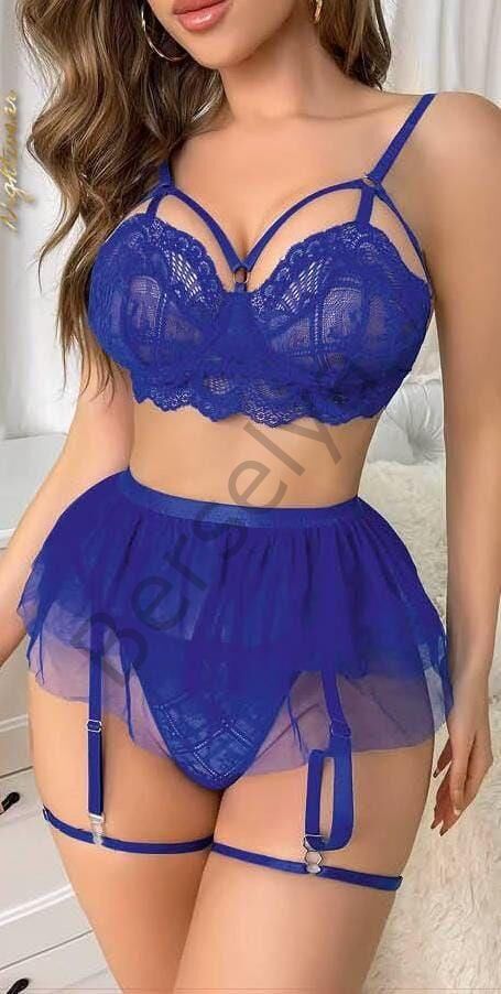 Mavi Bel Tüllü Kadın Seksi Fantazi Jartiyer Takım 2092