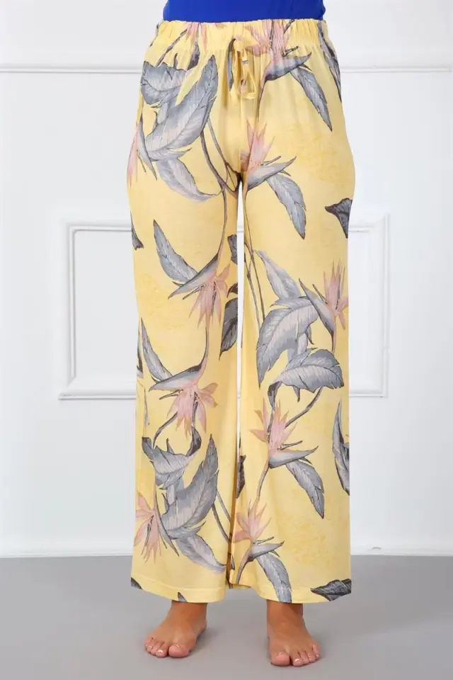 Bayan Penye Bol Paça Pantolon Sarı