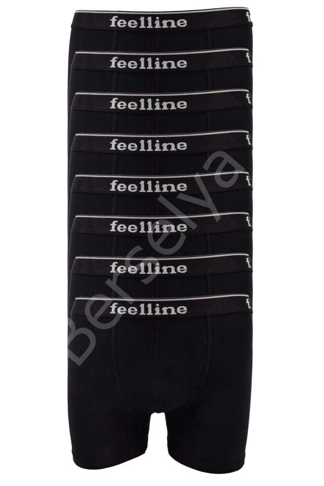 8 adet Feelline Siyah Pamuklu Doğal Likralı Erkek Boxer XL