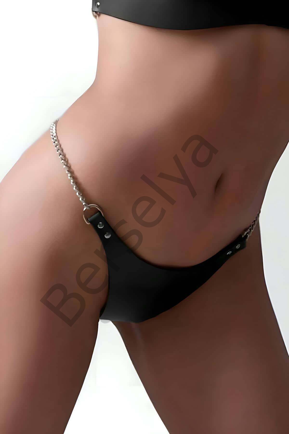 Beli Zincirli Deri Tanga Harness, Deri Fantazi Tanga - Brf1157