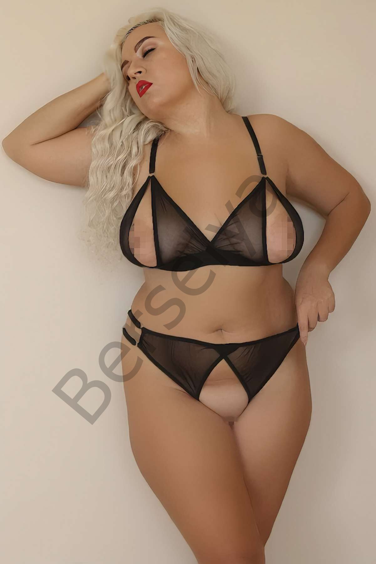 Özel Bölgeleri Açık Büyük Beden Siyah Transparan Fantazi Sütyen Takımı Brf1306