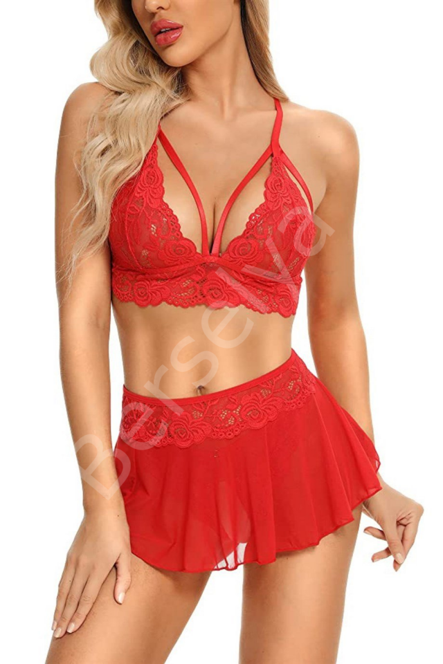 Özel Bölgesi Açık kırmızı Etekli Bralet Sütyen Takım 16016