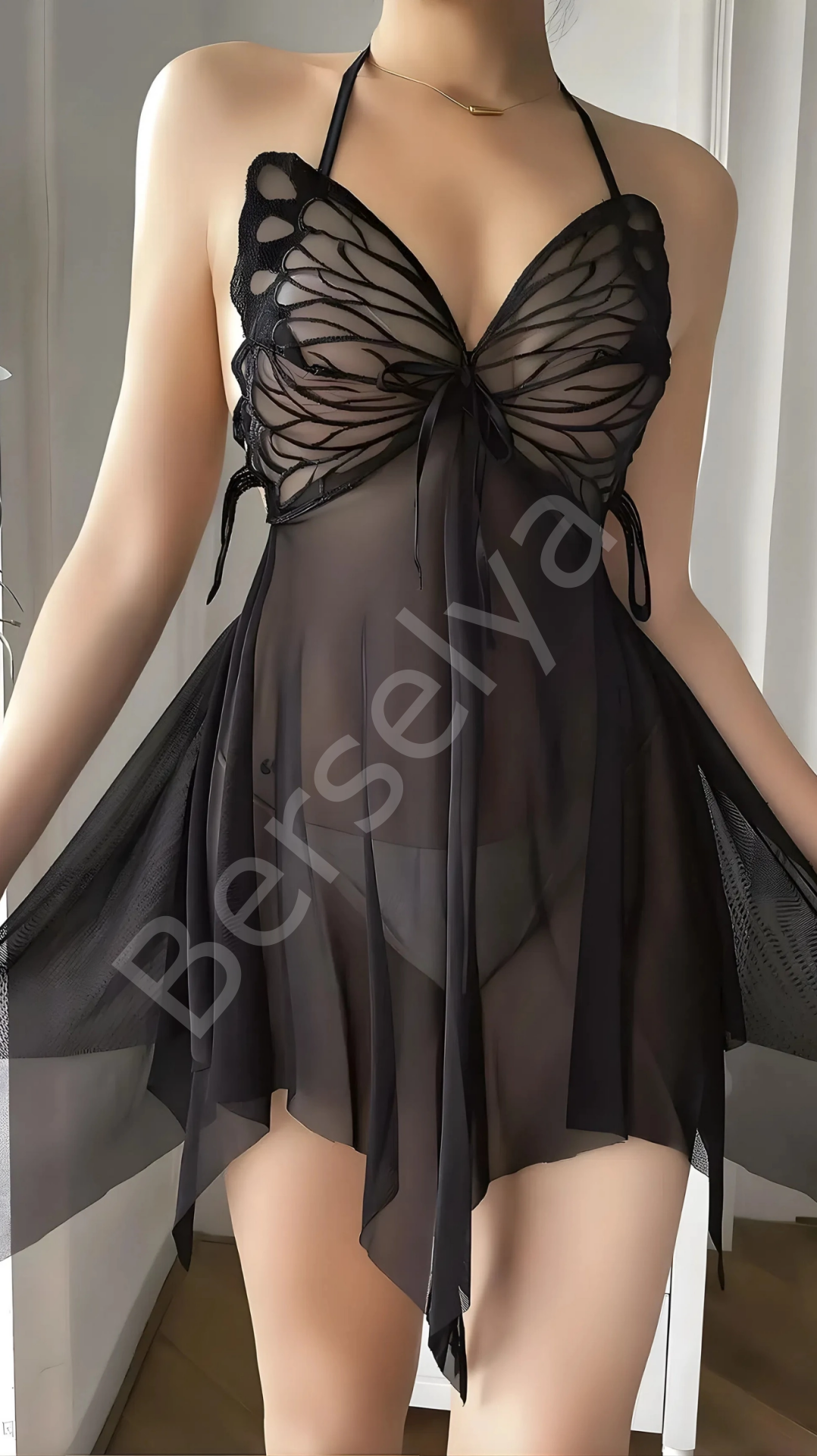 Luna Lora Midnight Butterfly Kelebek Görünümlü Fantezi Tül Siyah Gecelik