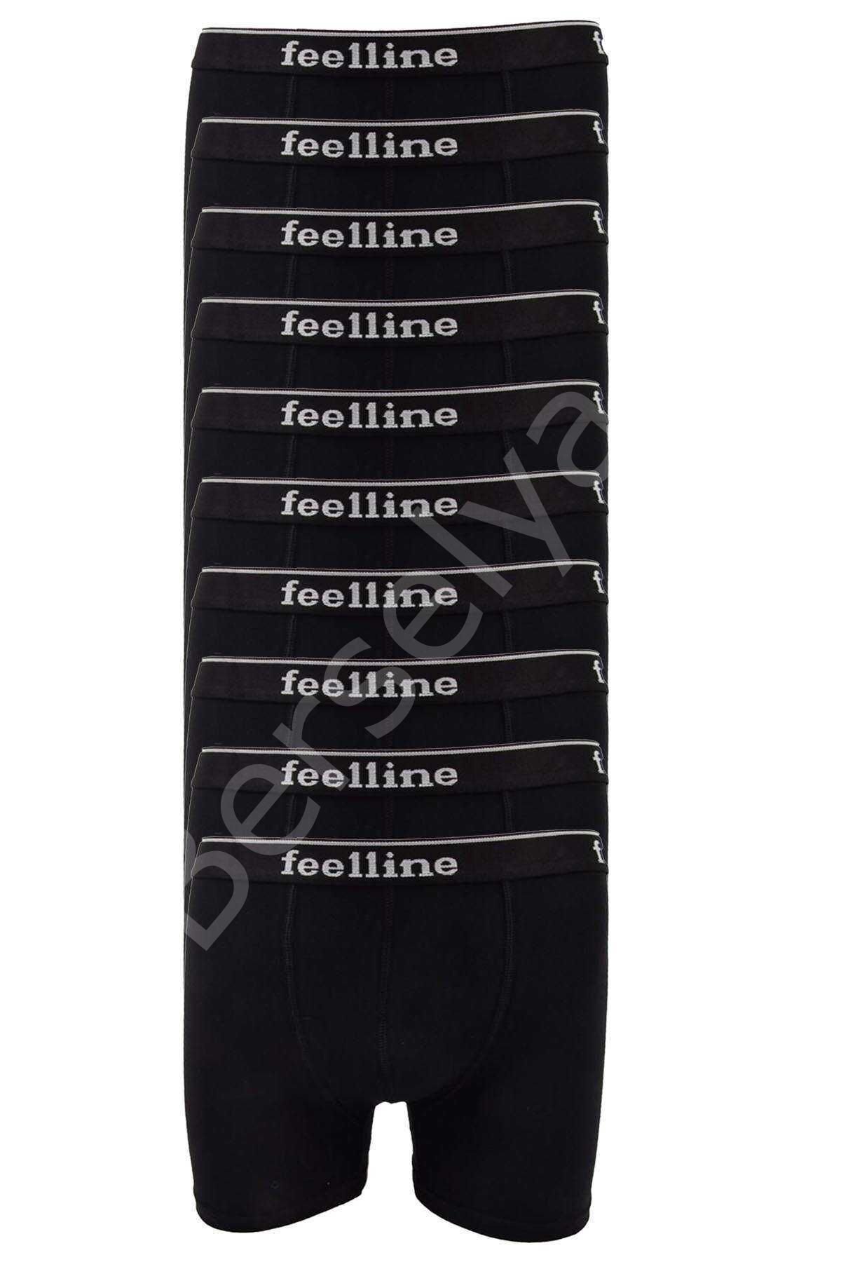 10 adet Feelline Siyah Pamuklu Doğal Likralı Erkek Boxer