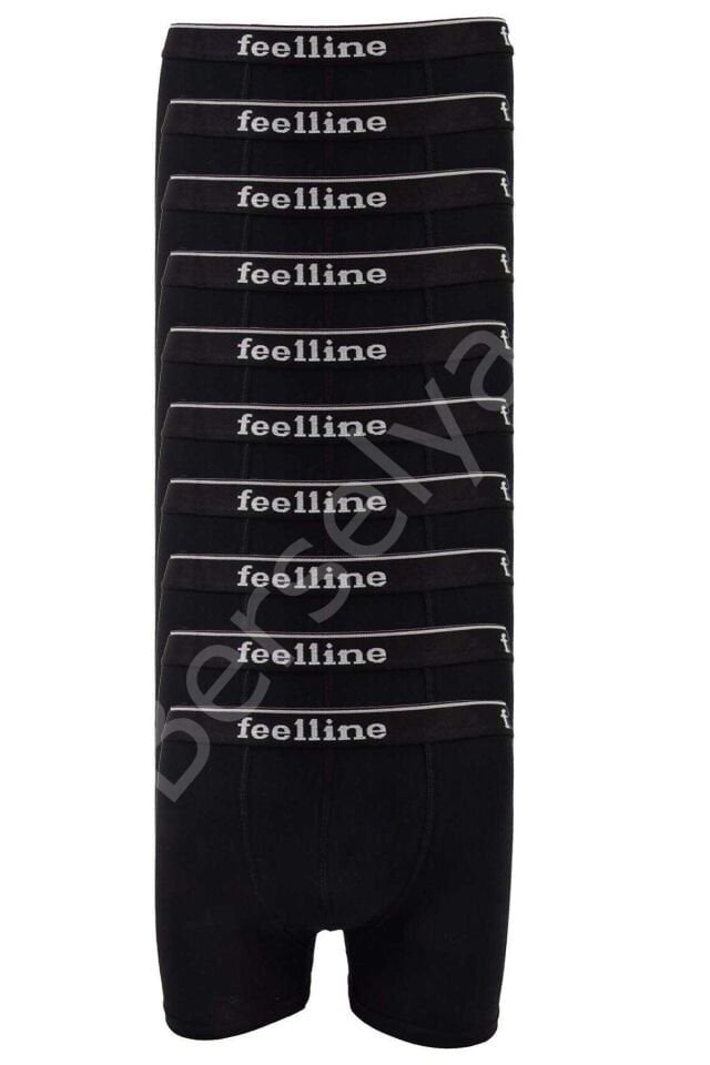 10 adet Feelline Siyah Pamuklu Doğal Likralı Erkek Boxer