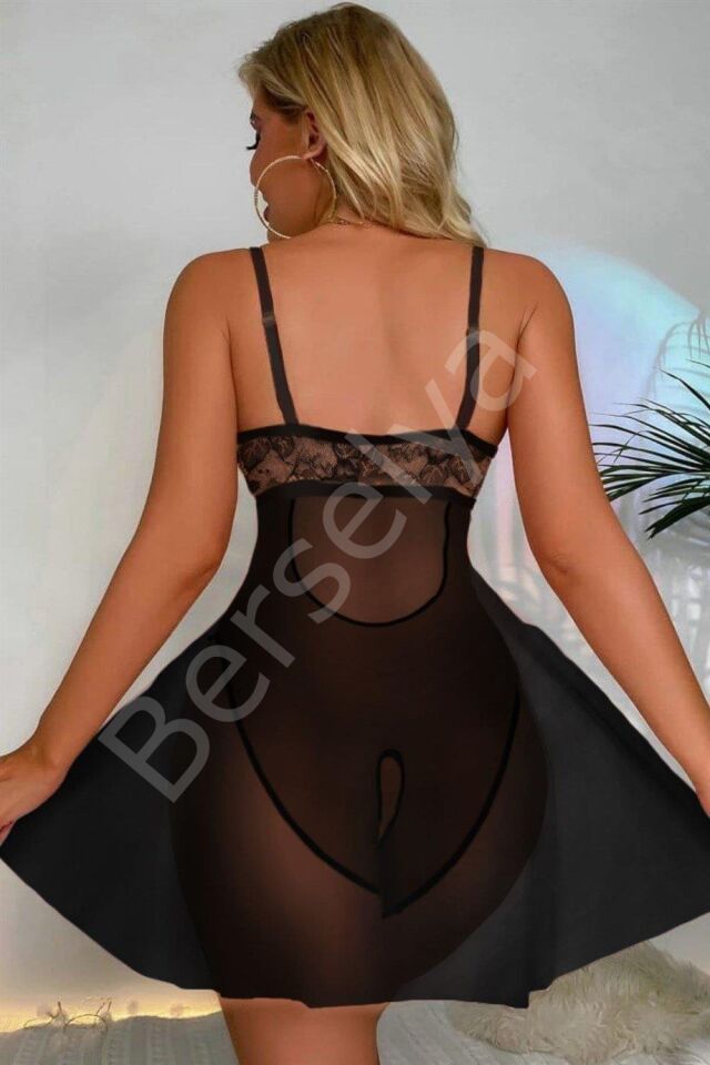  siyah Özel Bölgesi Açık Babydoll Gecelik 15035