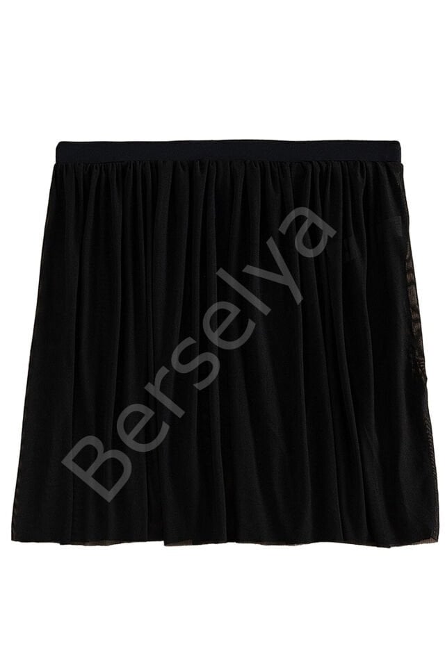 Kadın Siyah Tül Beli Lastikli Etek Görünümlü Pareo