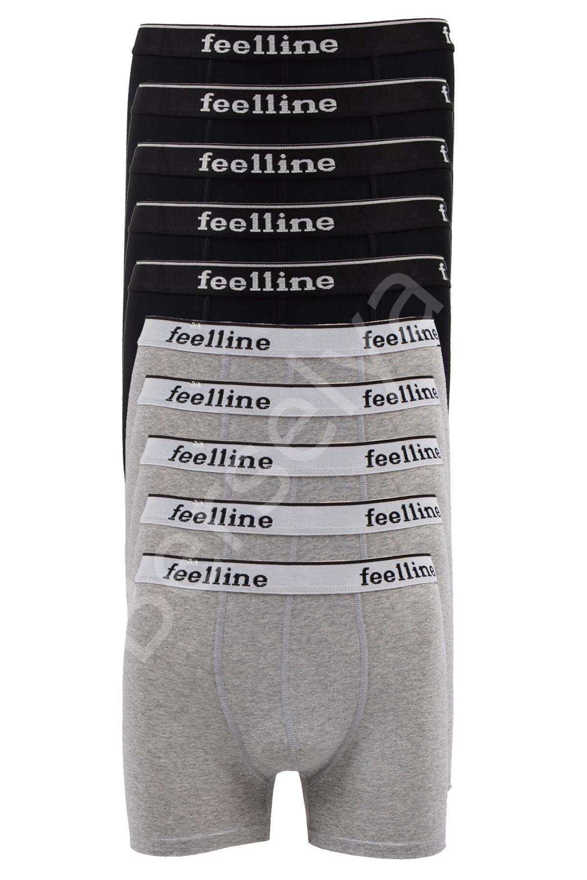 10 adet Feelline Siyah ve Gri Pamuklu Doğal Likralı Erkek Boxer