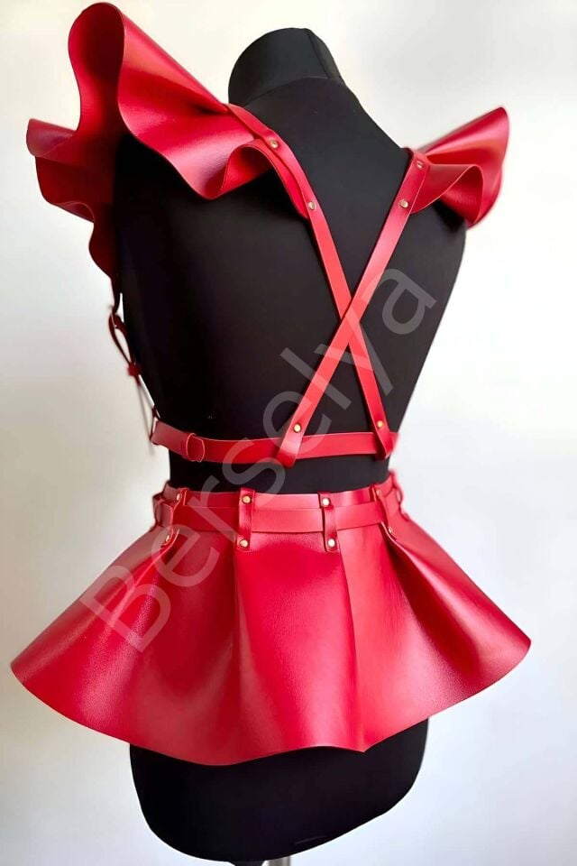 Deri Elbise Harness, Şık Mini Deri Elbise, Prenses Deri Elbise - Brf1001