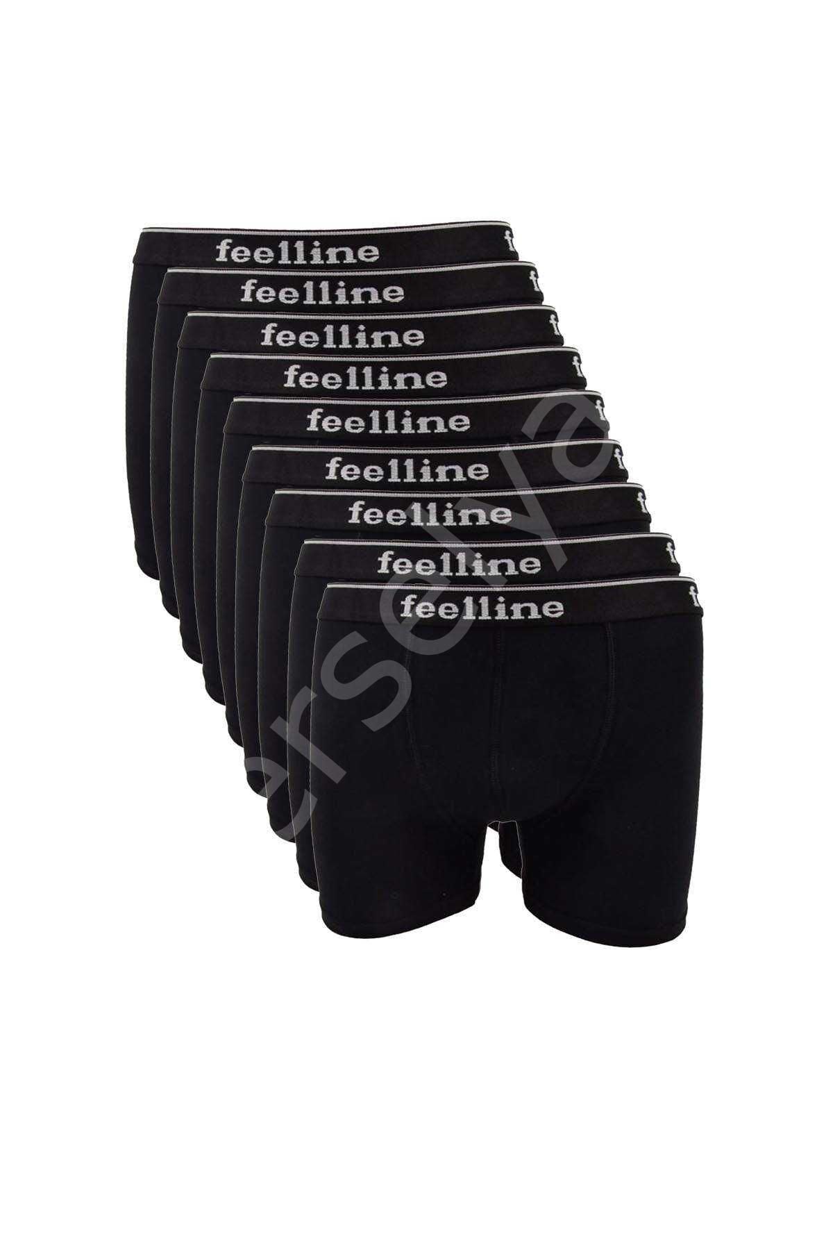 9 adet Feelline Siyah Pamuklu Doğal Likralı Erkek Boxer XL