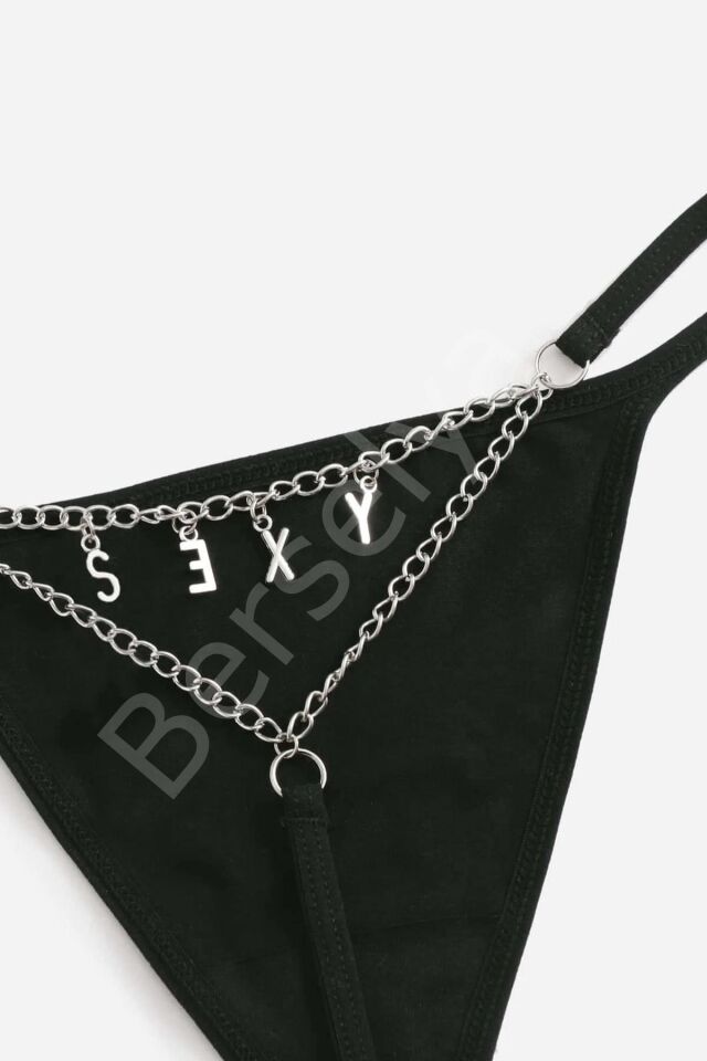 Arkası Sexy Yazılı Zincirli Fantezi Tanga Külot 81092