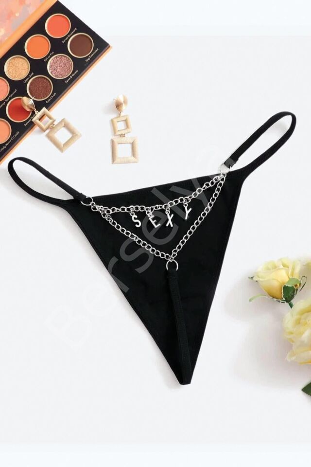 Arkası Sexy Yazılı Zincirli Fantezi Tanga Külot 81092