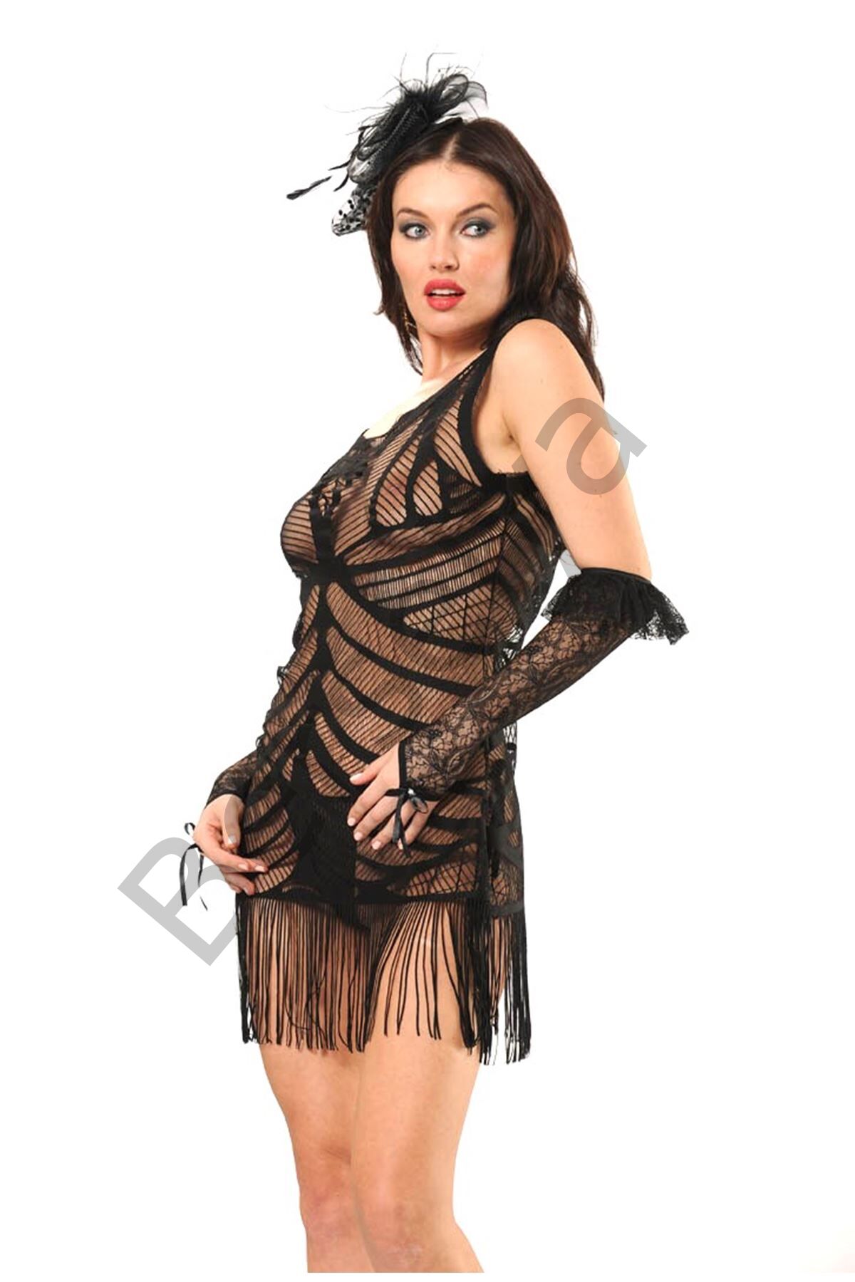 Siyah Dantel Saçaklı Gecelik -627