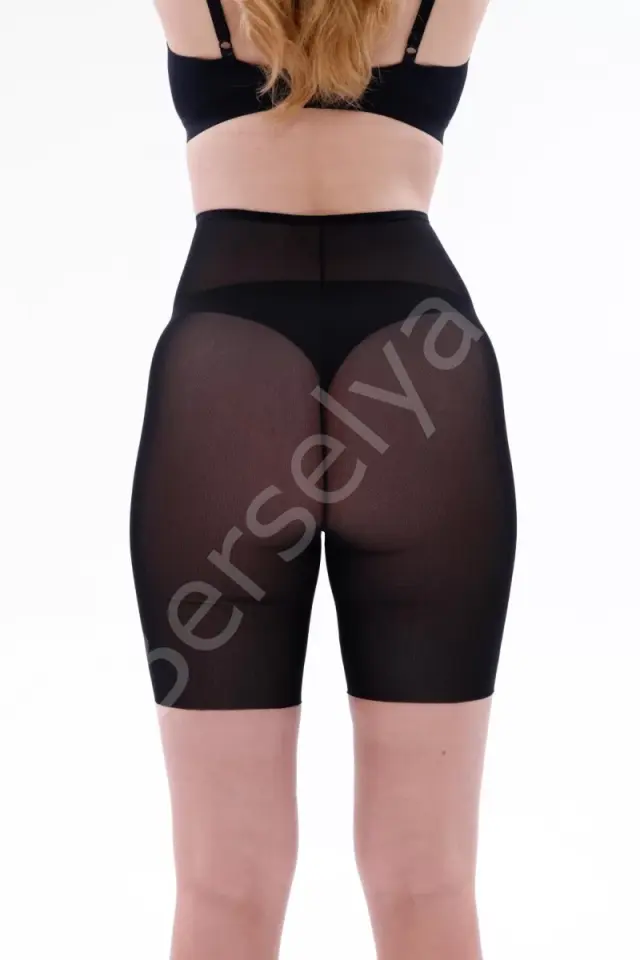 Siyah  2705 Lazer Tül Toparlayıcı Paçalı Boxer Hayalet Korse
