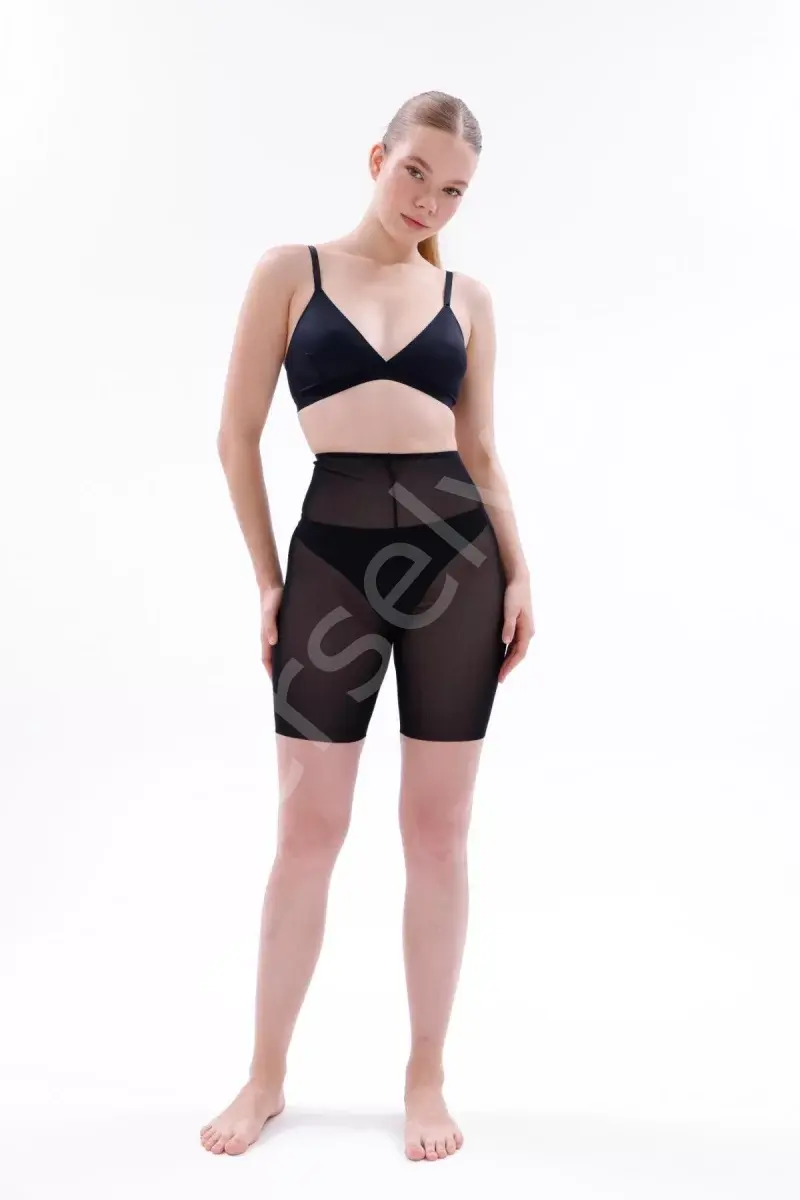 Siyah  2705 Lazer Tül Toparlayıcı Paçalı Boxer Hayalet Korse