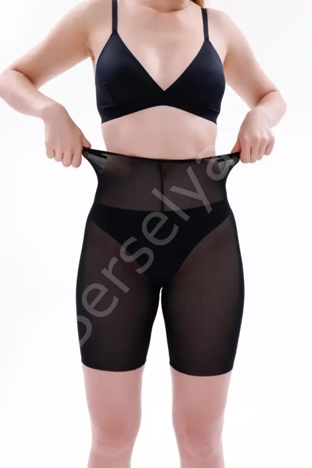Siyah  2705 Lazer Tül Toparlayıcı Paçalı Boxer Hayalet Korse
