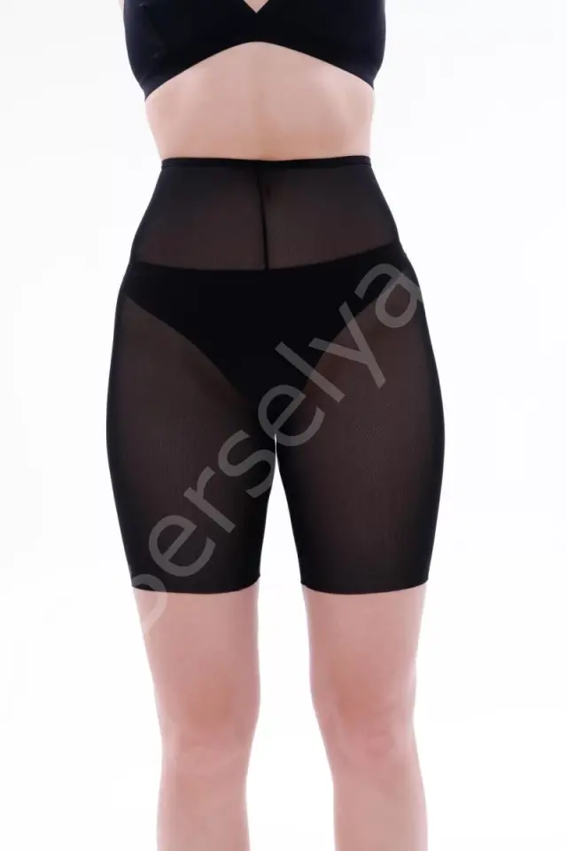 Siyah  2705 Lazer Tül Toparlayıcı Paçalı Boxer Hayalet Korse