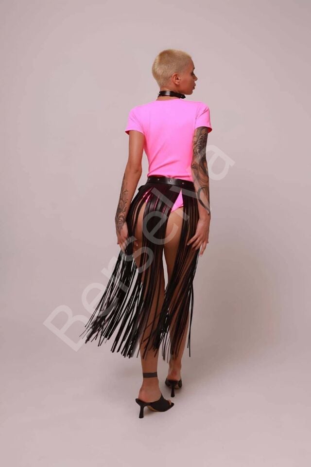 Deri Püsküllü Etek, İnce Püsküllü Boy Etek, Şık Deri Etek Harness - Brf1088