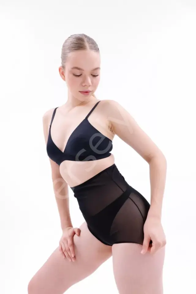Siyah  2706 Lazer Tül Toparlayıcı Slip Hayalet Külot Korse