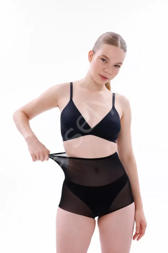 Siyah  2706 Lazer Tül Toparlayıcı Slip Hayalet Külot Korse