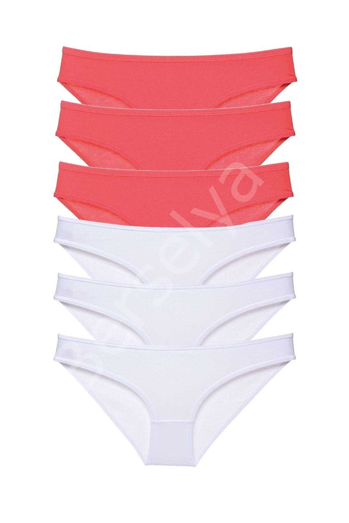 6 adet Eko Set Likralı Kadın Slip Külot Fuşya Beyaz