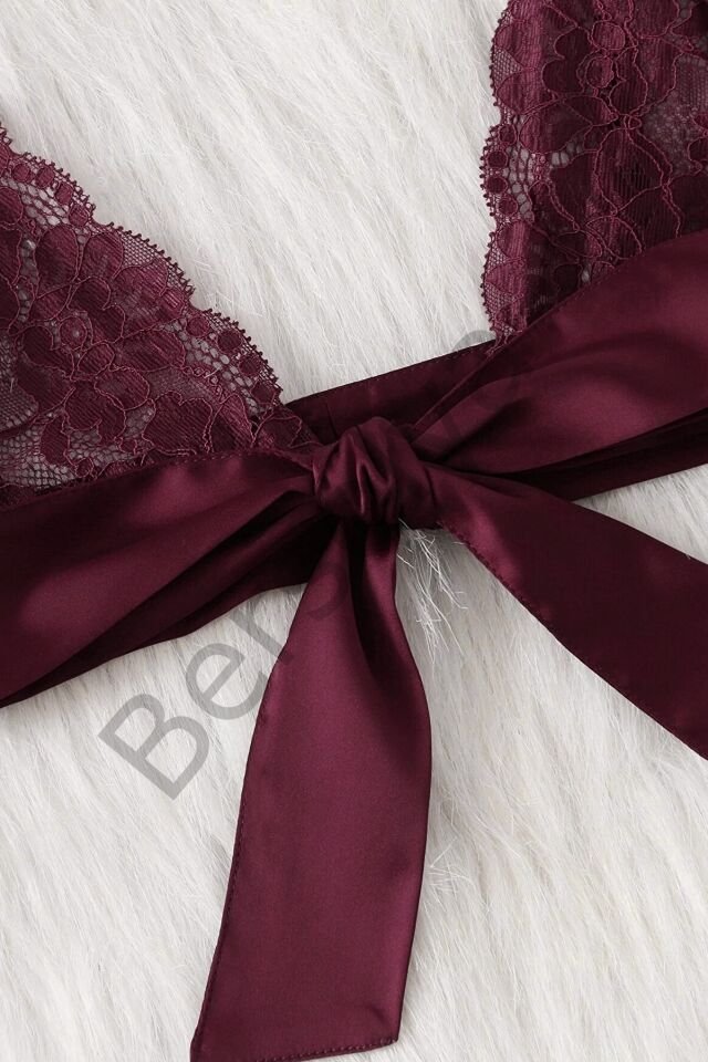 Kadın Bordo Dantelli & Kurdelalı Sütyen Külot Takımı
