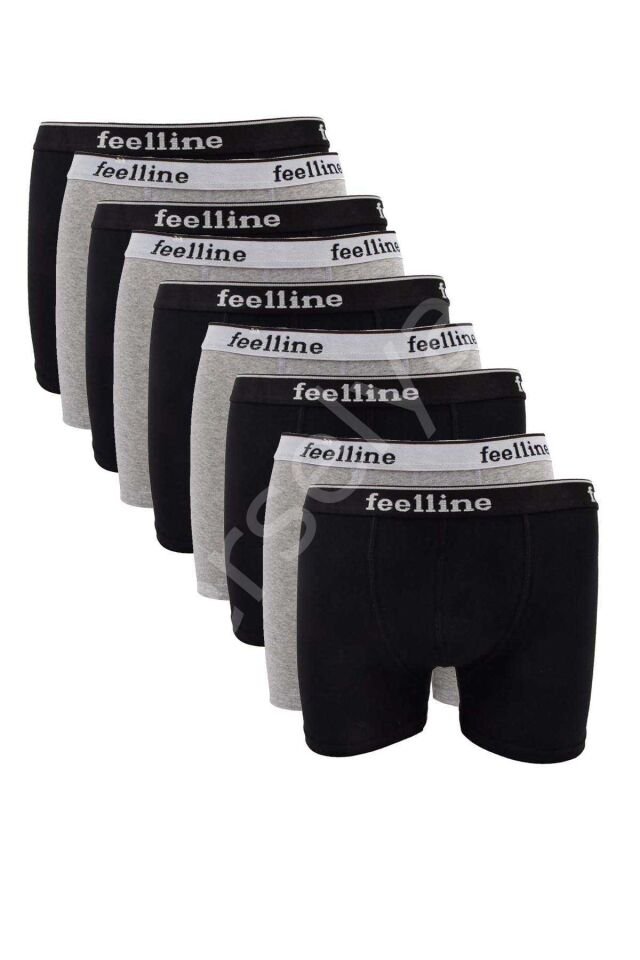 9 adet Feelline Siyah ve Gri Pamuklu Doğal Likralı Erkek Boxer XXL