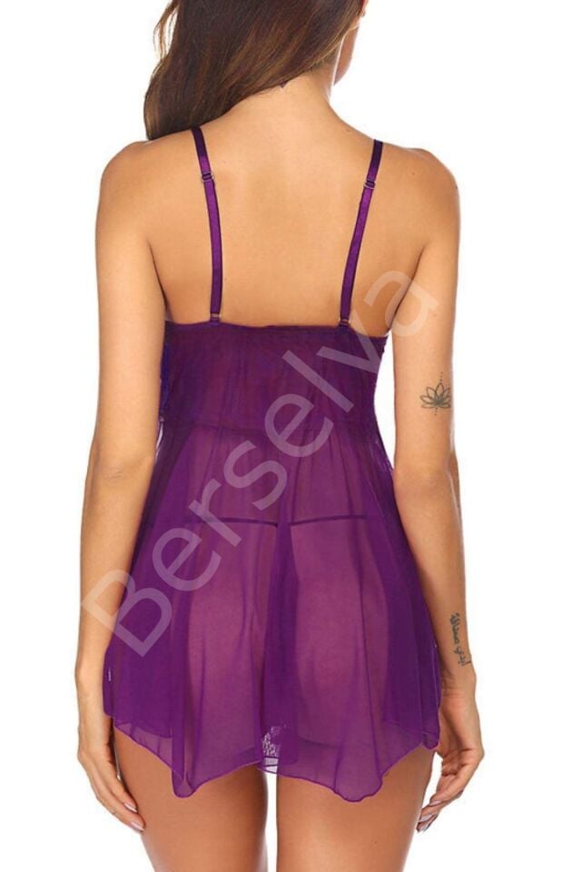 Mor Transparan Tül Gecelik 15550