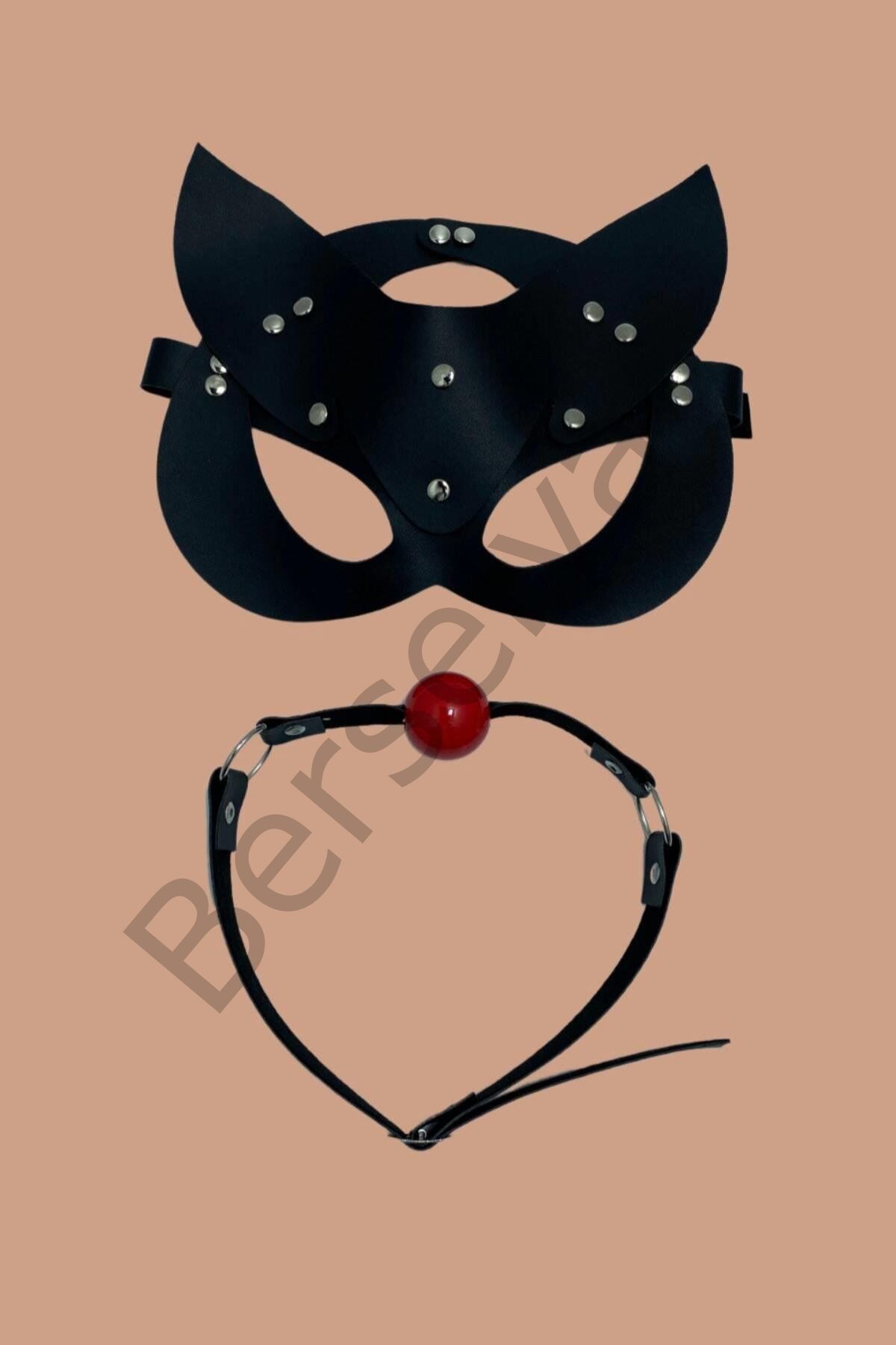 Siyah Deri Maske Ve Ağız Topu Herness Aksesuar
