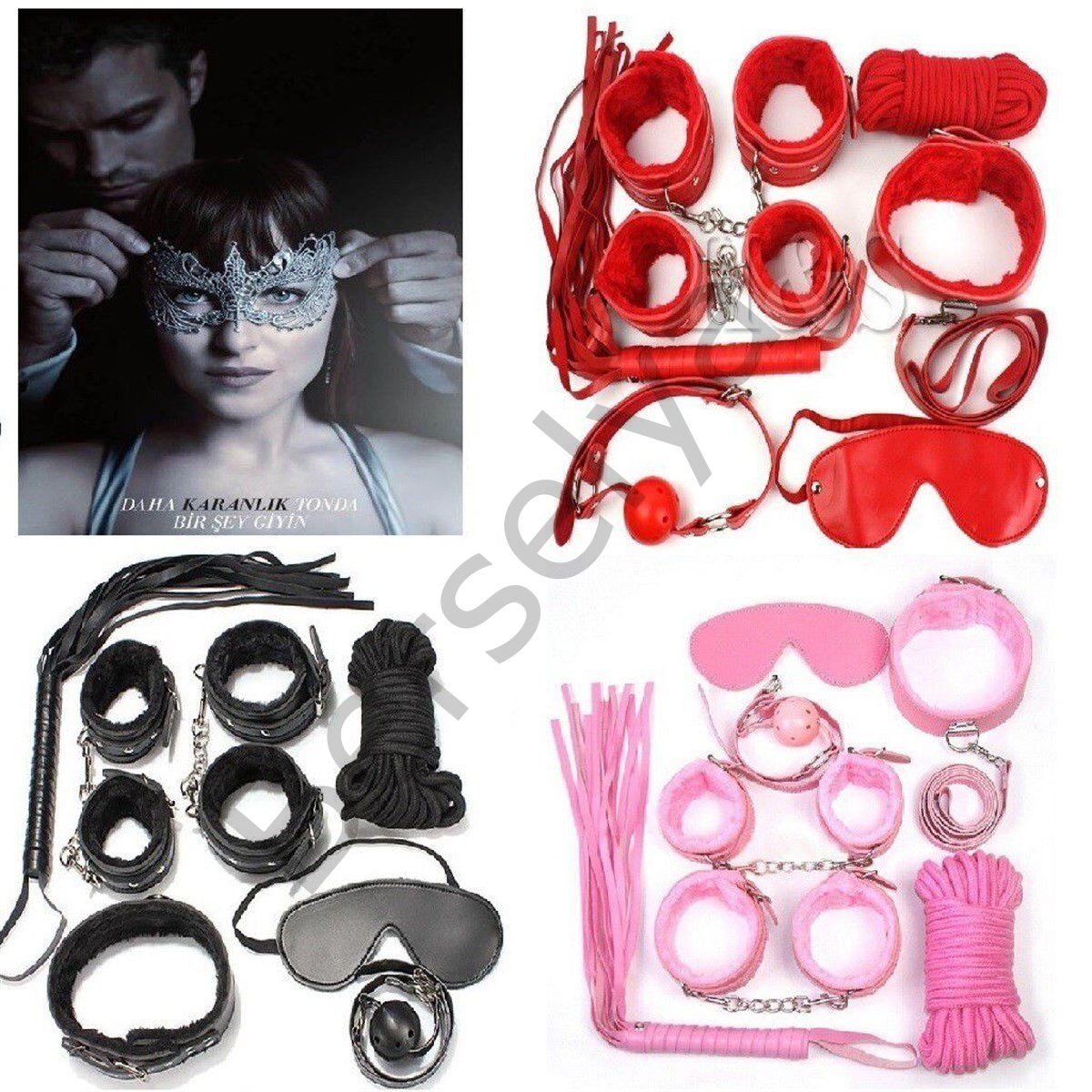 Grinin 50 Tonu Fantazi Kelepçe Kırbaç Seti