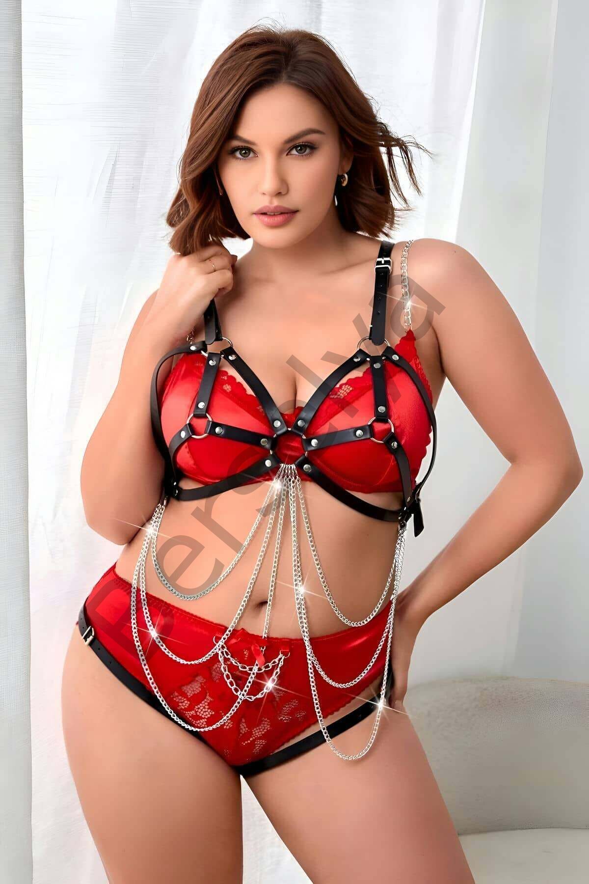Fantazi Zincirli Deri Body Harness, Ağı Açık Fantazi Giyim - Brf1175