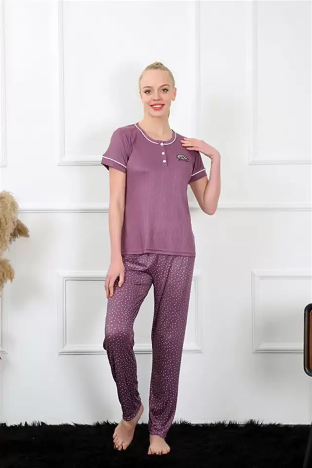 Kadın Mürdüm Kısa Kol Pijama Takım