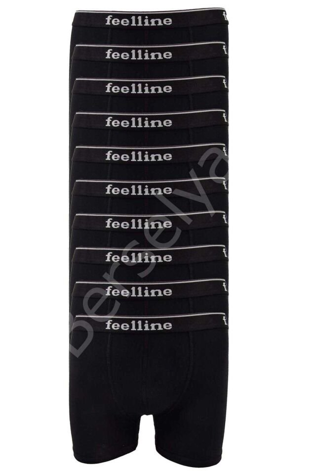 10 adet Feelline Siyah Pamuklu Doğal Likralı Erkek Boxer XL