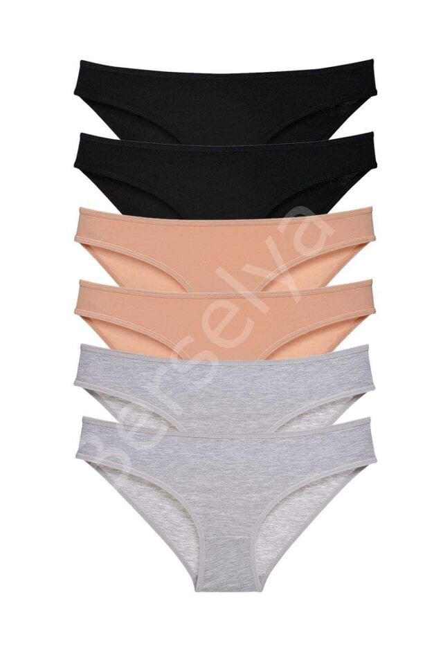 6 adet Süper Eko Set Likralı Kadın Slip Külot Siyah Ten Gri