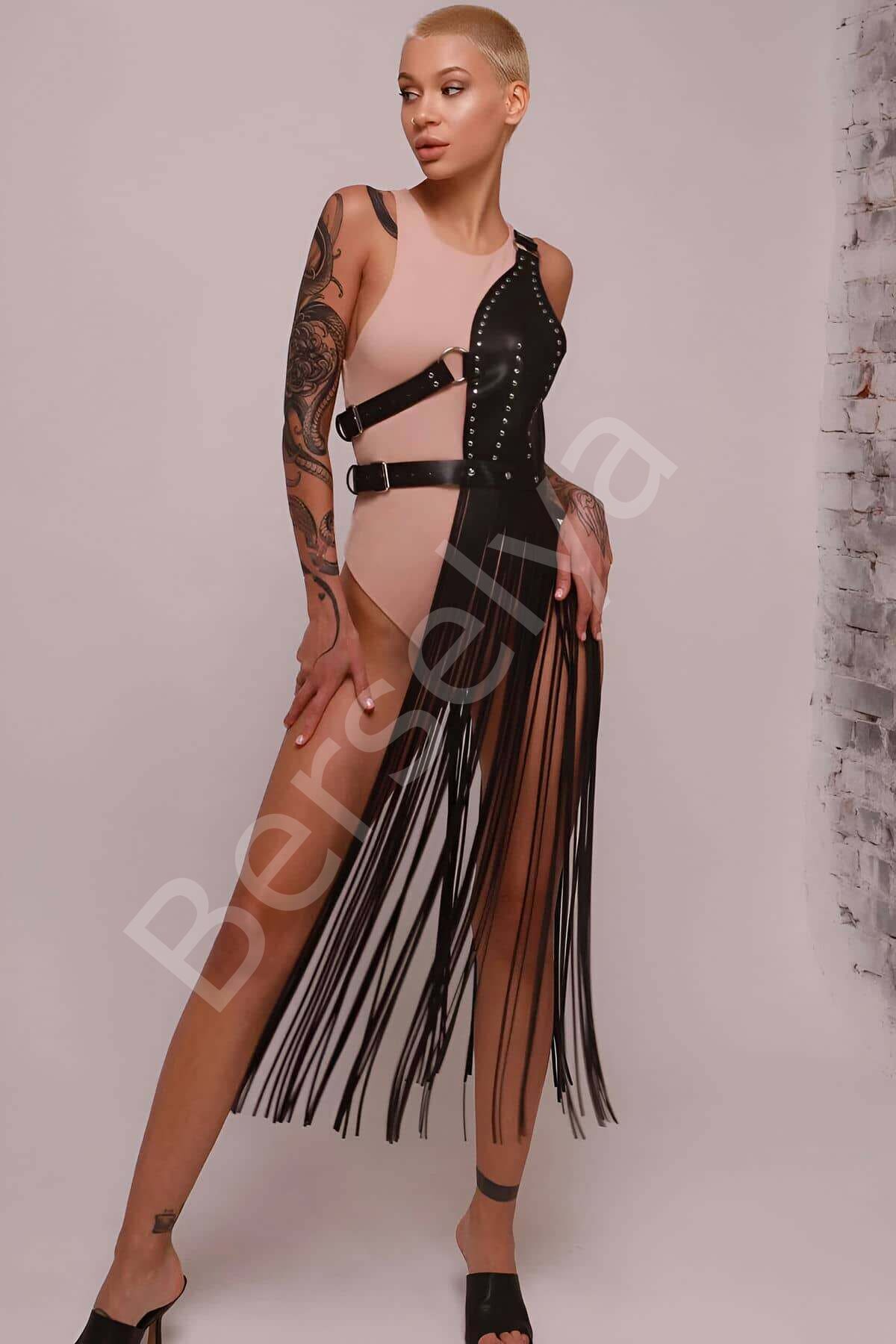 Püsküllü Deri Ceket Harness, Püsküllü Seksi Deri Harness - Brf1014