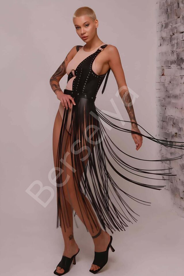 Püsküllü Deri Ceket Harness, Püsküllü Seksi Deri Harness - Brf1014