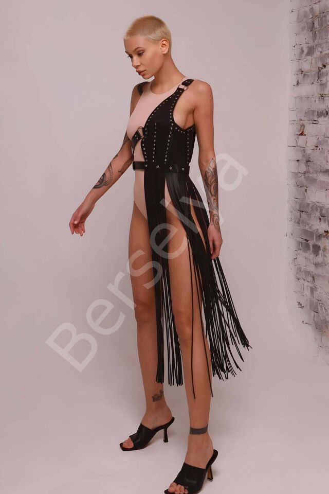 Püsküllü Deri Ceket Harness, Püsküllü Seksi Deri Harness - Brf1014