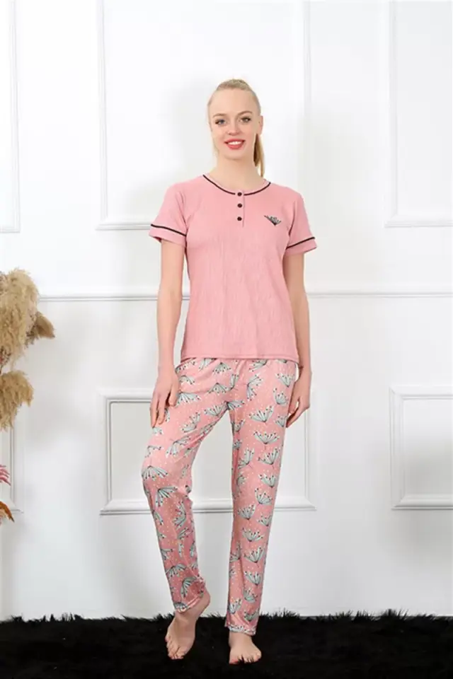 Kadın Gül Kurusu Kısa Kol Pijama Takım