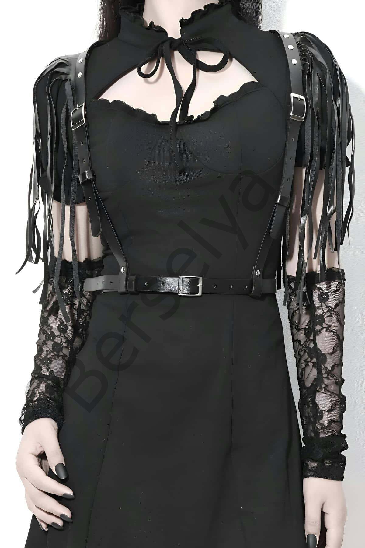 Omuzdan Püsküllü Şık Deri Bel Kemeri Harness - Brf1178