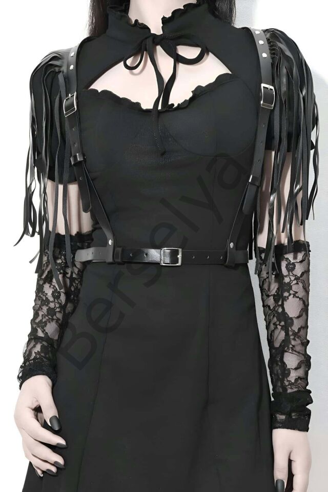 Omuzdan Püsküllü Şık Deri Bel Kemeri Harness - Brf1178