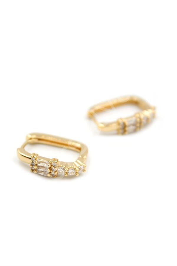 Dikdörtgen Taşlı Küpe - Altın