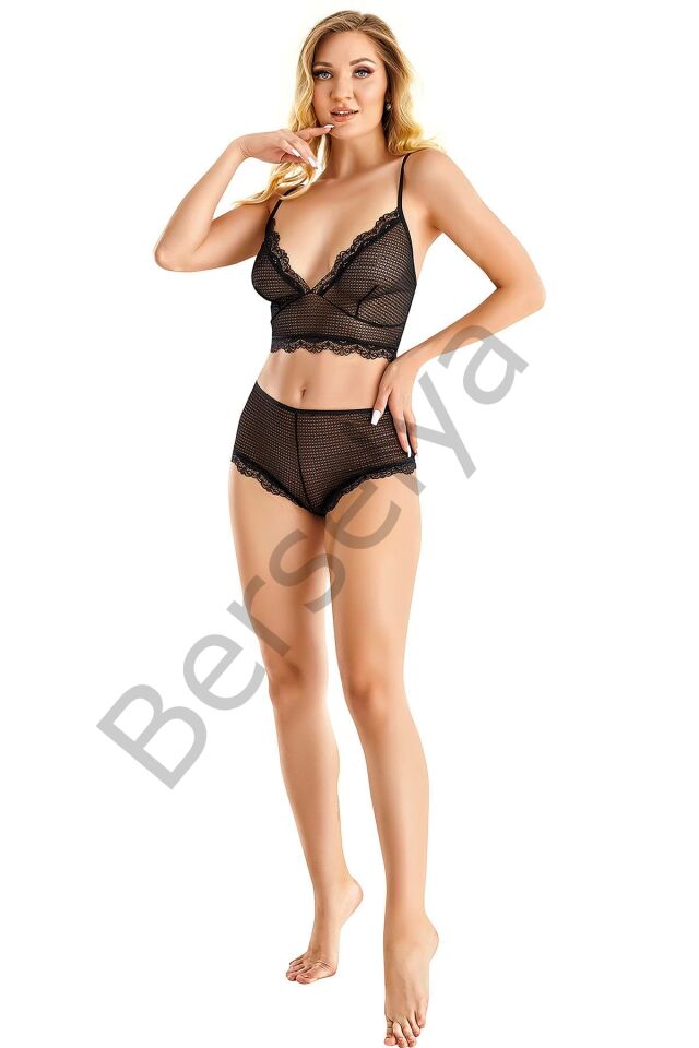 Siyah Transparan İnce Askılı Büstiyer Takımı