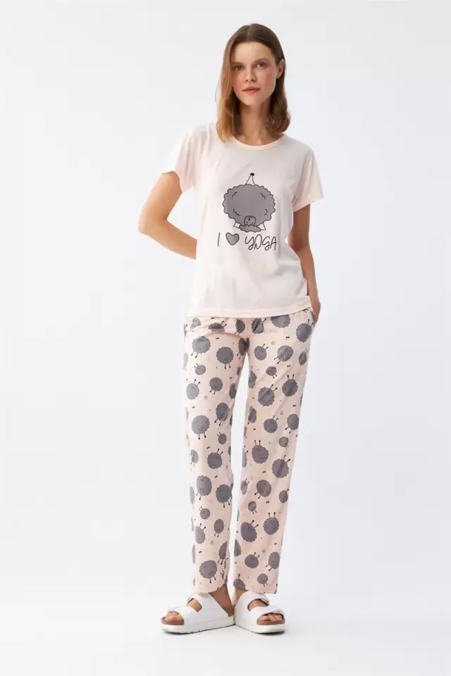 Kadın Kısa Kol Pijama Takım Pudra