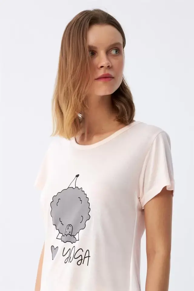 Kadın Kısa Kol Pijama Takım Pudra